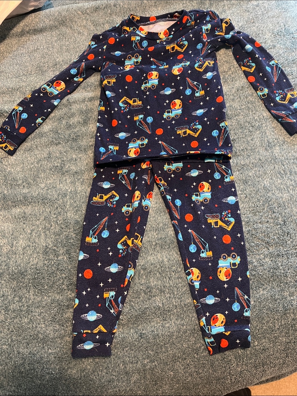 3T Cuddl Duds Kids Navy Space & Construction Print Pajama Set